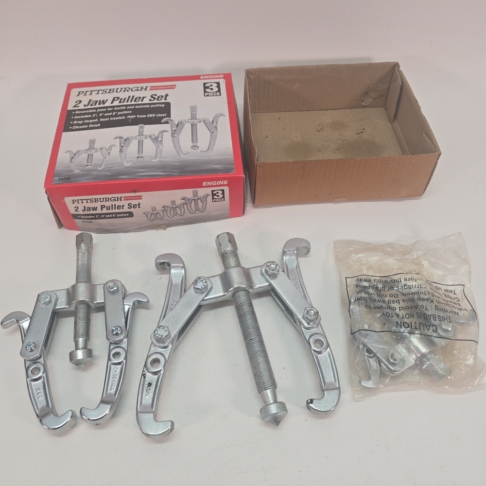 Pittsburgh 3 Piece 2 Jaw Puller Set 3", 4", 6" Pullers Reversible For Inside Pul